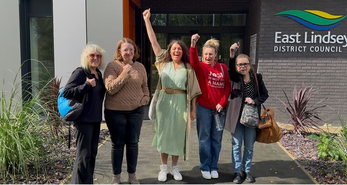 Local campaigners supported by the Coalition Against Factory Farming celebrate following the council's decision